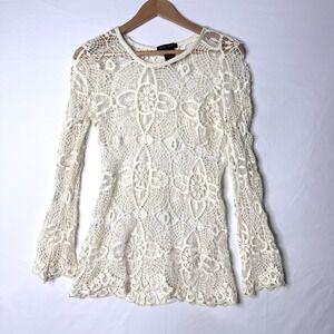Design Works Crochet Lace Top Sz M 100% Cotton Boho Sheer Blouse Open Knit